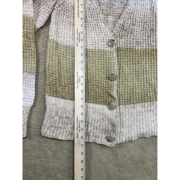 Free People Striped Knit Cardigan Sweater Neutral Tones Button Front Long Sleeve - Picture 3 of 9